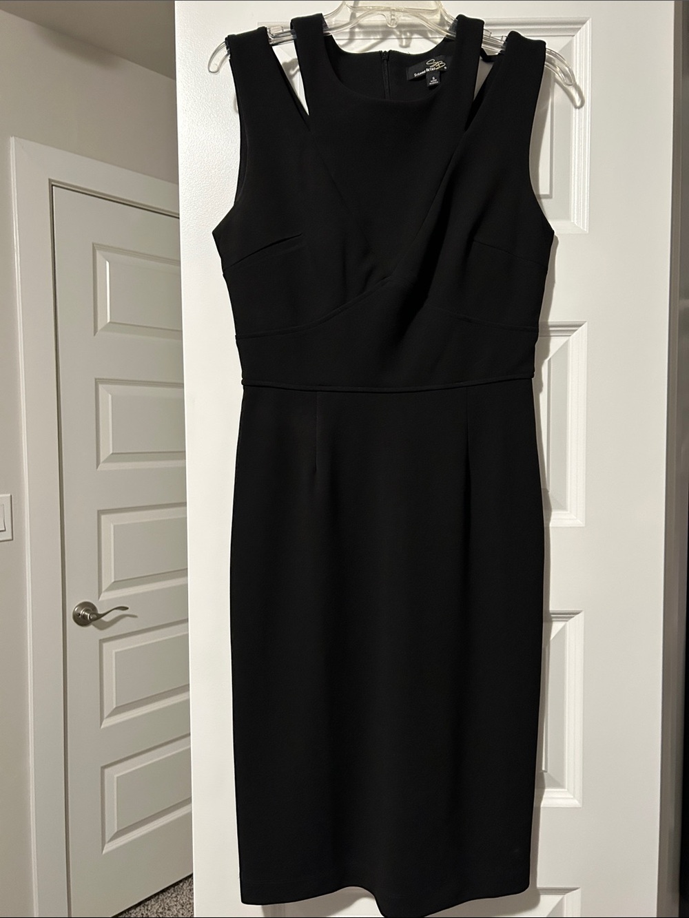 Suzanne Betro Black Sleeveless Midi Sheath Dress, size small